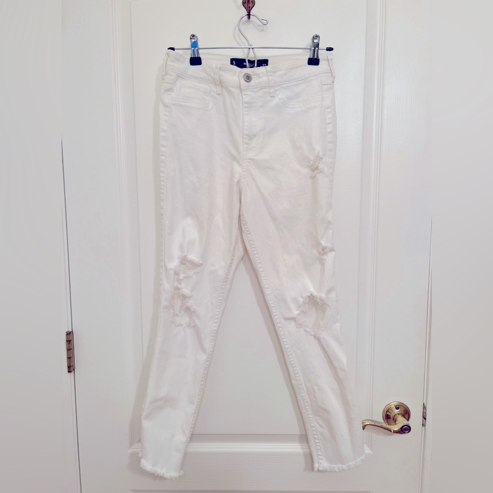 White ankle length Hollister ripped pants
